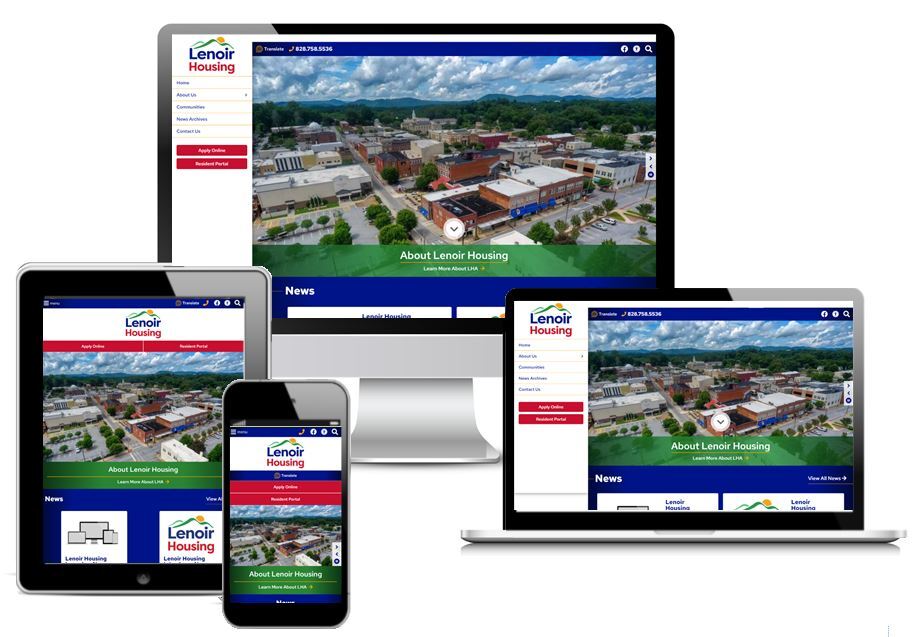 Lenoir Housing Authority website shown on desktop, laptop, tablet and mobile phone